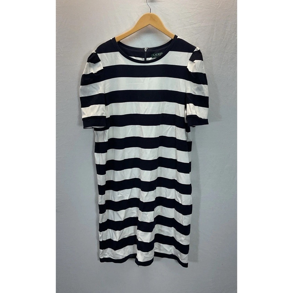Lauren Ralph Lauren Shirt Dress 1X Navy White Striped Coastal Nautical Puff Slv